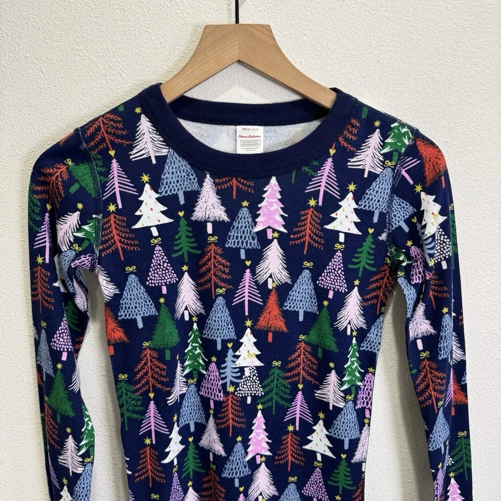 Hanna Andersson Pajama Top Unisex Youth 14/‎ 160CM Blue Holiday Christmas Cotton